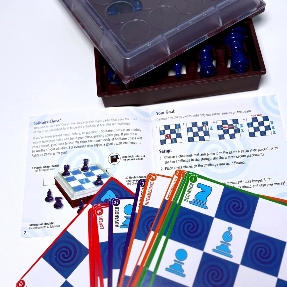 Solitaire Chess Logic Game Blue Single Player Brain Teaser Puzzle ThinkFun 3400